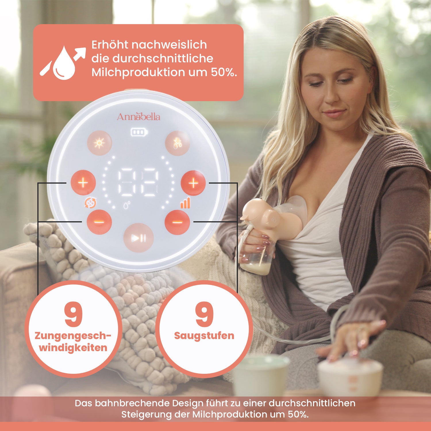 Annabella Double Electric Breast Pump with revolutionary Tongue-Simulating Technology Portable including Hands free pumping Bra